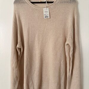 Marine Layer Beige Open-Knit Crewneck Sweater